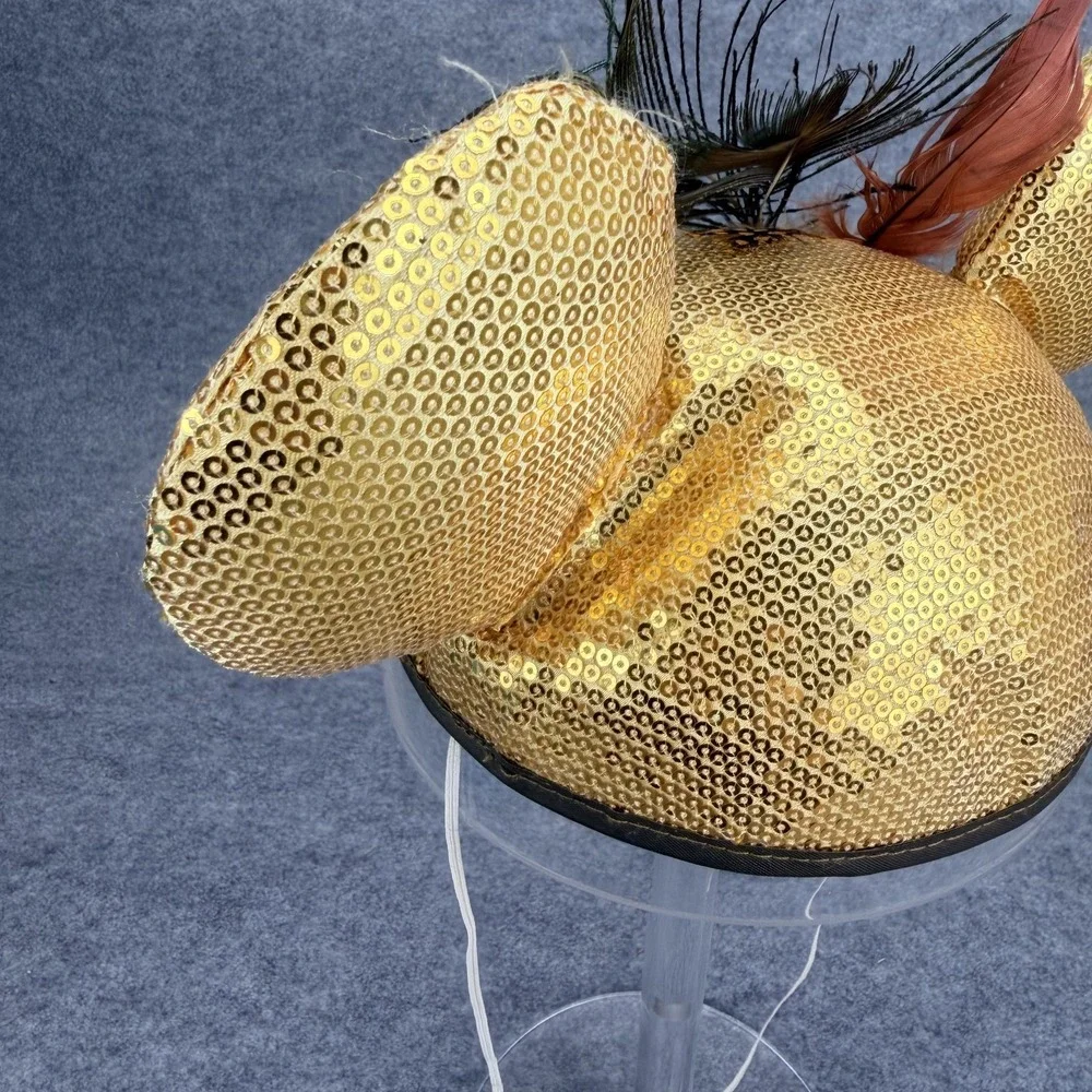 Disney Parks Minnie Mouse Gold Sequin Ears Peacock Feather Headband One Size
